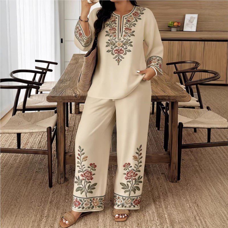 Ethnic Fashion For Ladies - Chemise et pantalon imprimés rétro à