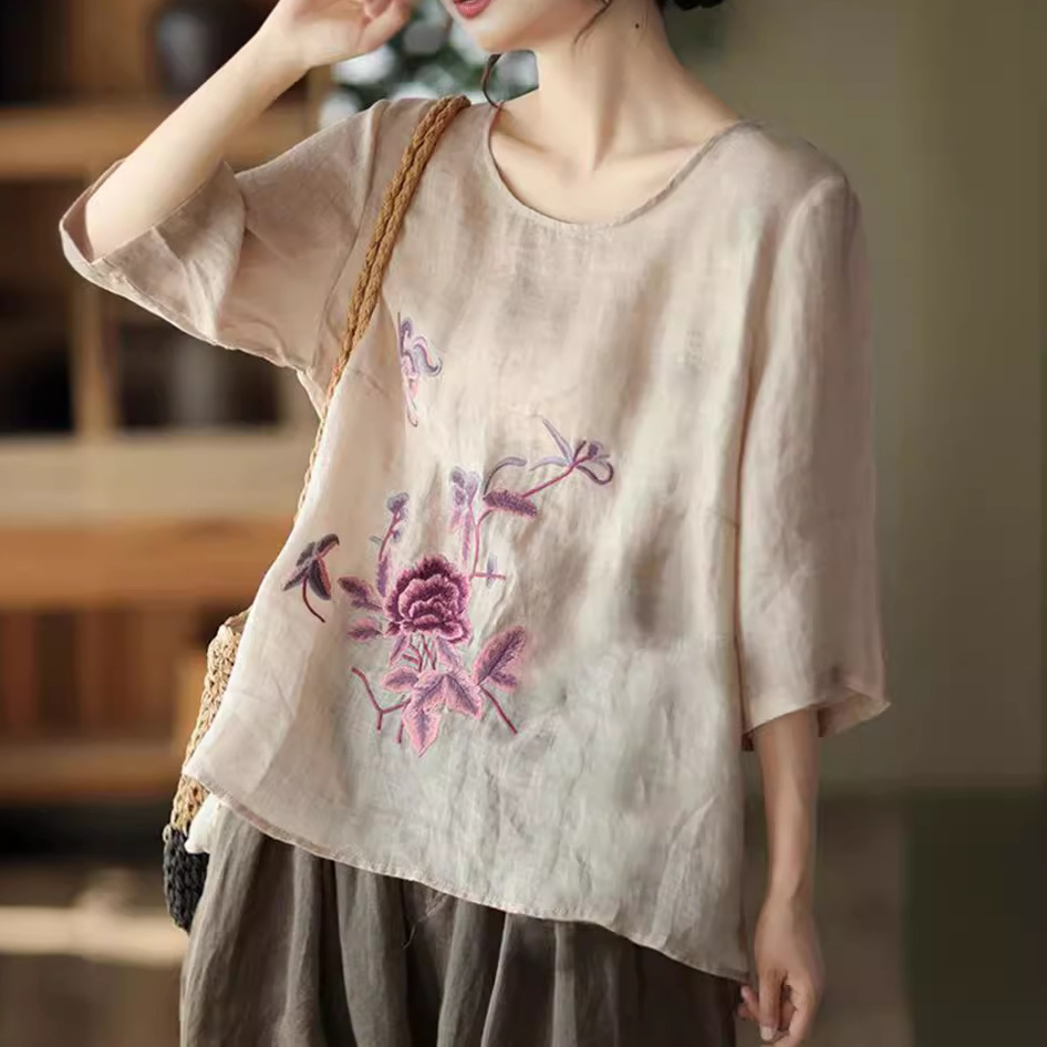 Ethnic Fashion For Ladies - Chemisier d'été rétro en coton et