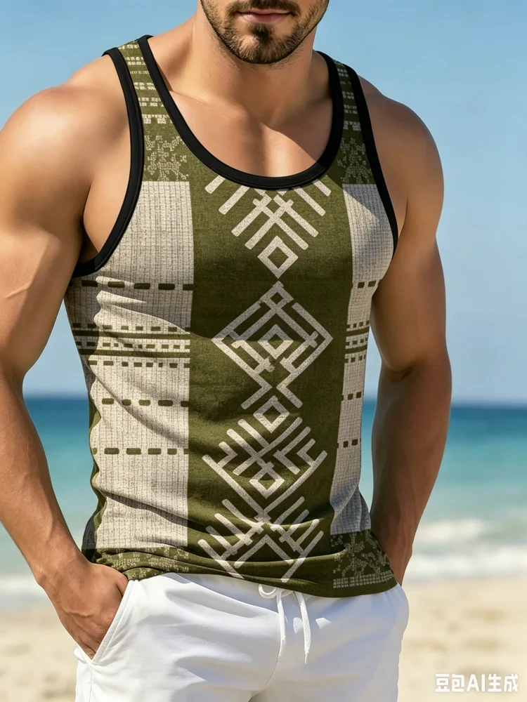 Men'S Ethnic Fashion Trends - Débardeur Homme Vintage Ethnique Géométrique Tribal