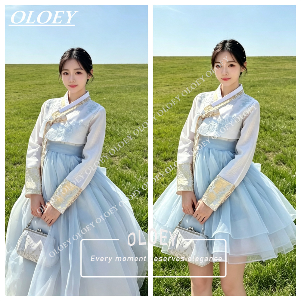 Hanbok Modern Set - OLOEY Élégant Ensemble Hanbok Coréen Bleu